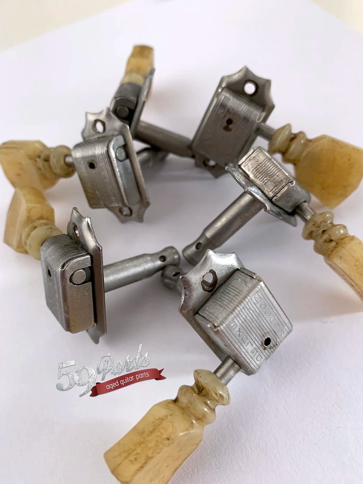 Set of 6 hand aged KLUSON Deluxe double ring tuners, w/bushings and screws, nickel, Gibson Les Paul, 59 Parts