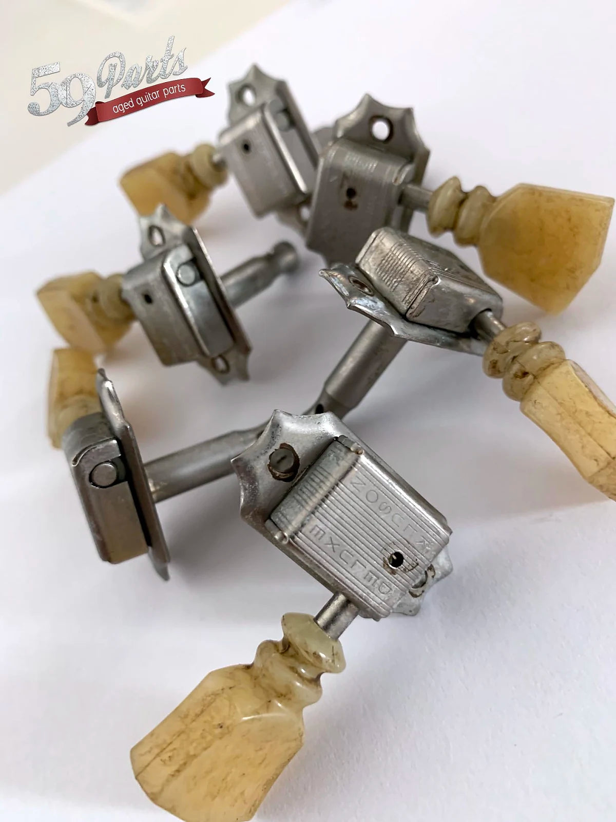 Set of 6 hand aged KLUSON Deluxe double ring tuners, w/bushings and screws, nickel, Gibson Les Paul, 59 Parts