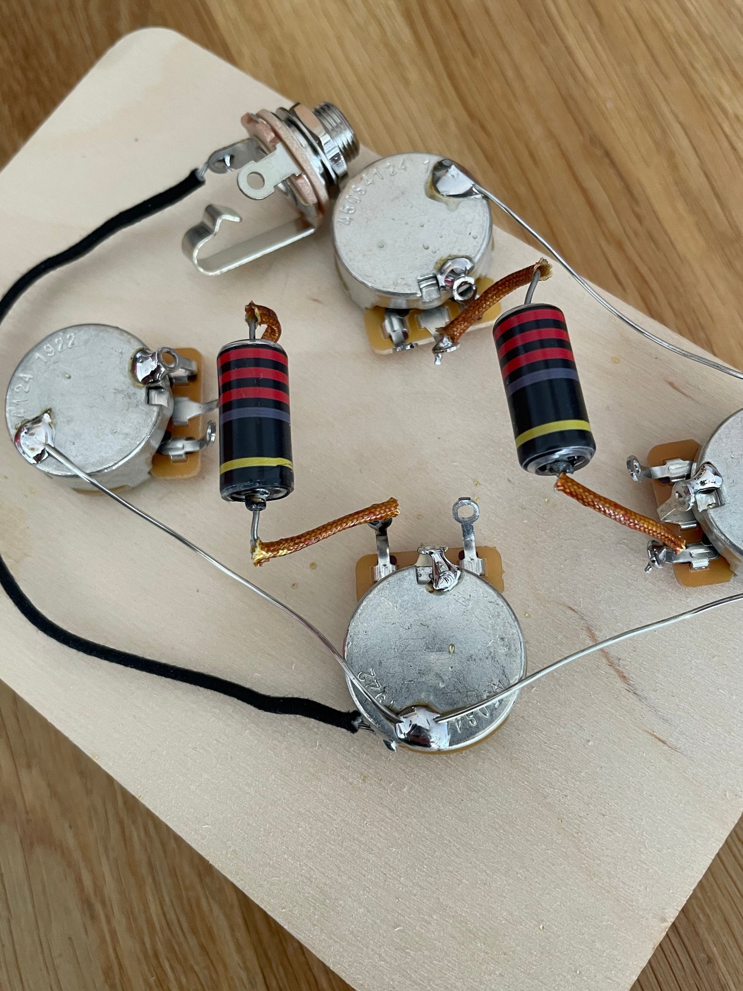 50's vintage pre-wired Les Paul harness w/Crazyparts Bumblebees, long shaft pots
