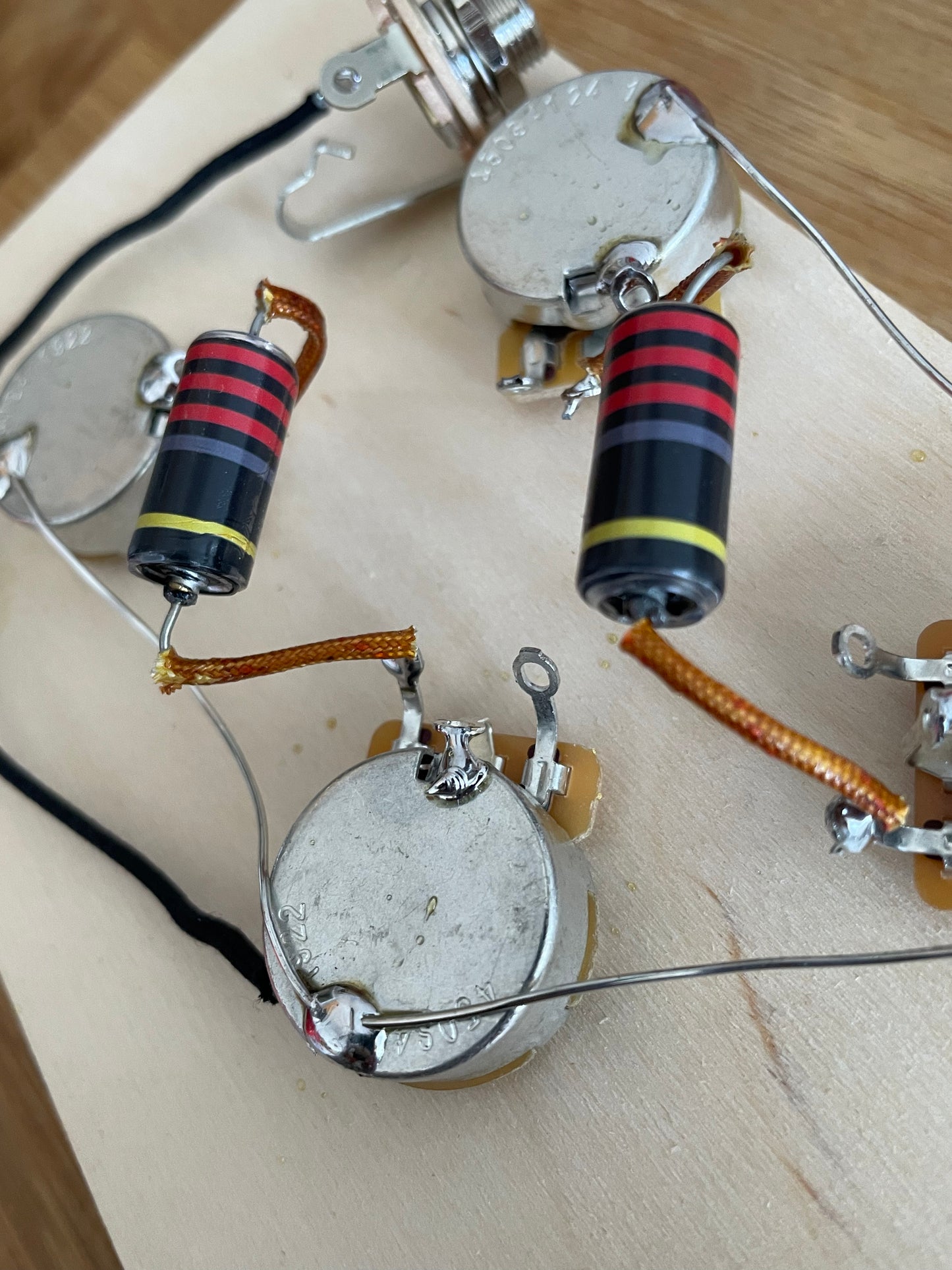 50's vintage pre-wired Les Paul harness w/Crazyparts Bumblebees, short shaft pots