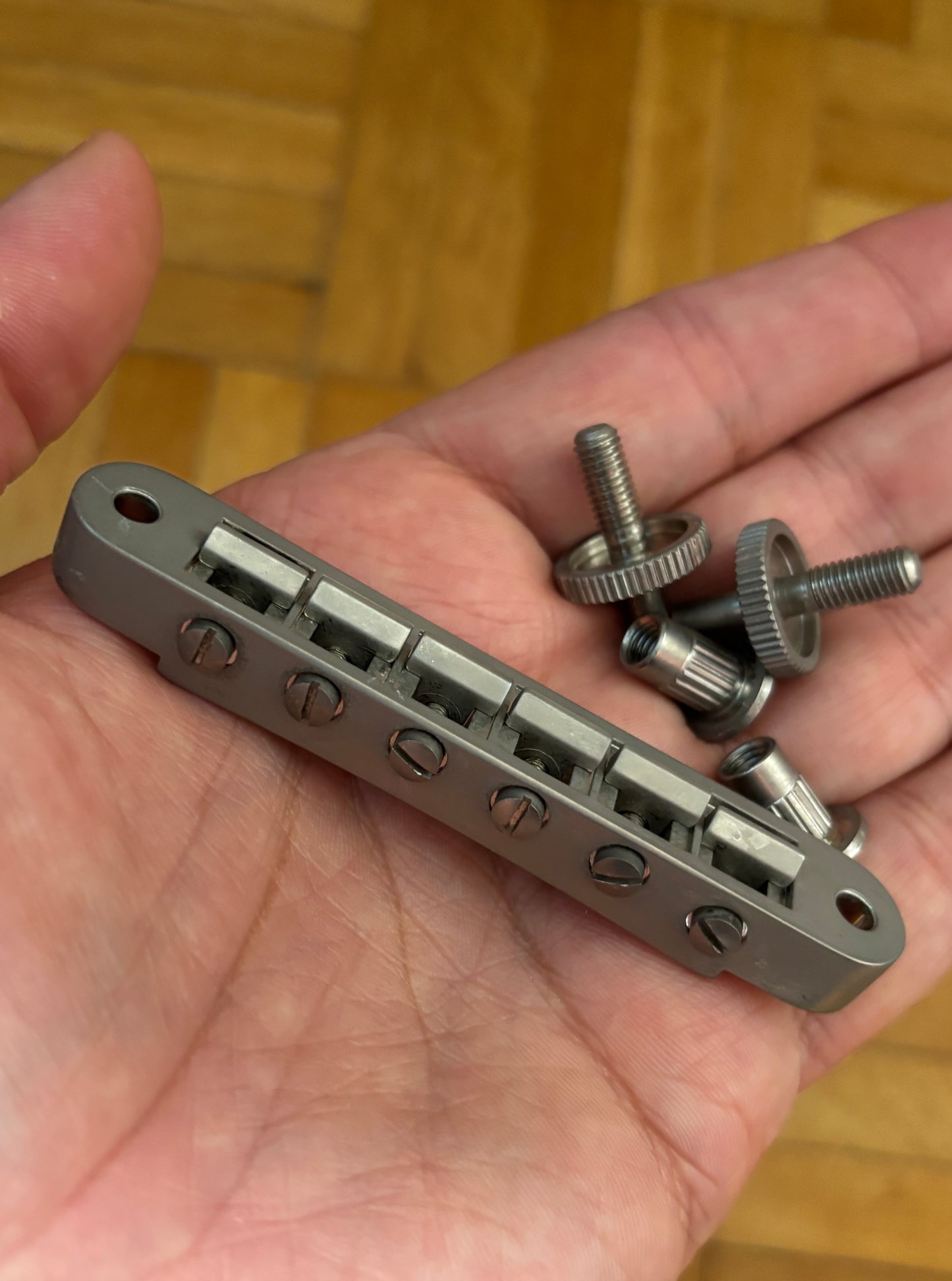 Aged Nashville Tune-O-Matic bridge for Gibson guitars, relic nickel