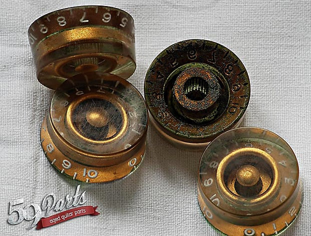 Aged Gibson Les Paul Speed Knobs gold, relic, 1959 Historic Les Paul, set of 4, 59 Parts