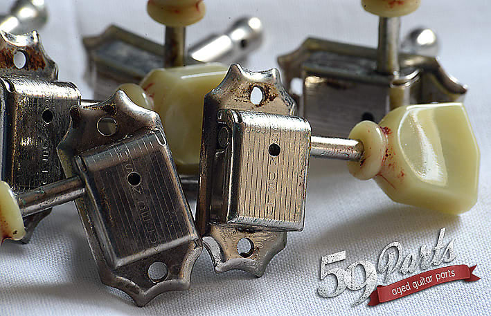 Set of 6 hand aged KLUSON Deluxe tuners, w/bushings and screws, nickel, Gibson Les Paul, 59 Parts