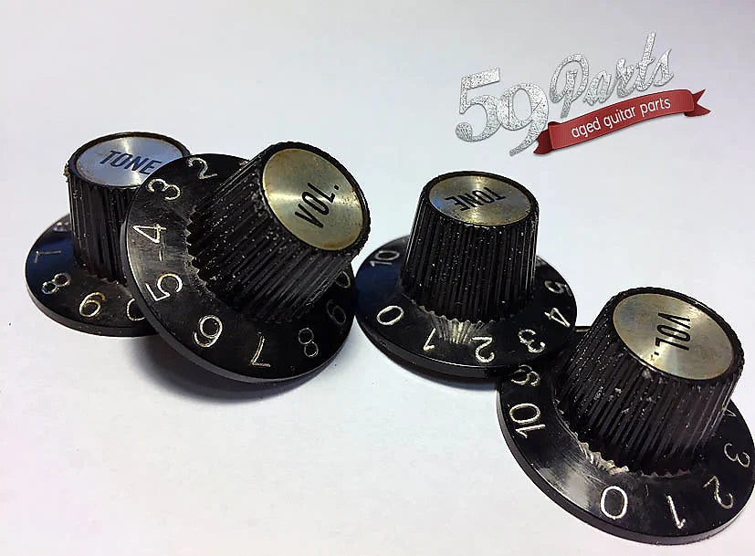 Set of 4 aged Gibson Witch Hat knobs black/silver, ES-335, relic, 59 Parts