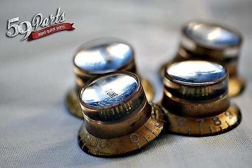 Aged Gibson Les Paul Top Hat Reflector knobs gold, relic, set of 4, 1959 Historic, 59 Parts