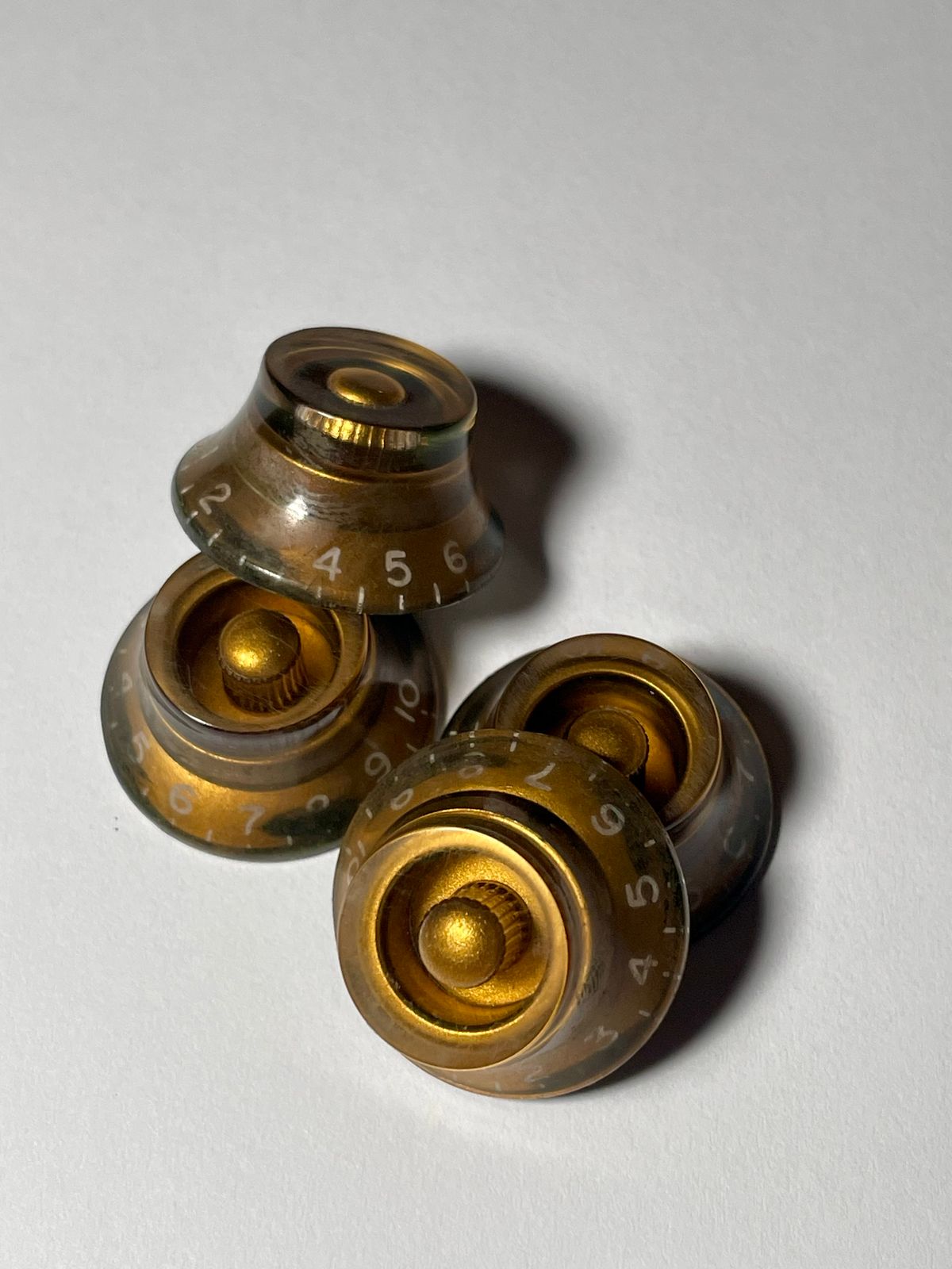 Aged Top Hat knobs gold, US size, Gibson, set of 4, painted numbers